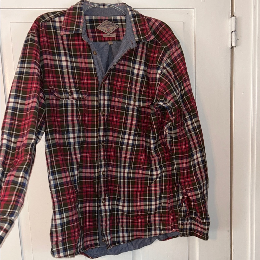 BILLS KHAKIS Men’s Plaid Button Down Thick Shirt Large- Red & Blue-Shacket Work